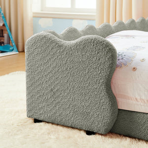 English Elm Twin Dinosaur Boucle Upholstered Kids Bed Solid Wood Frame with Padded Safety Rails Grey W1413P384918