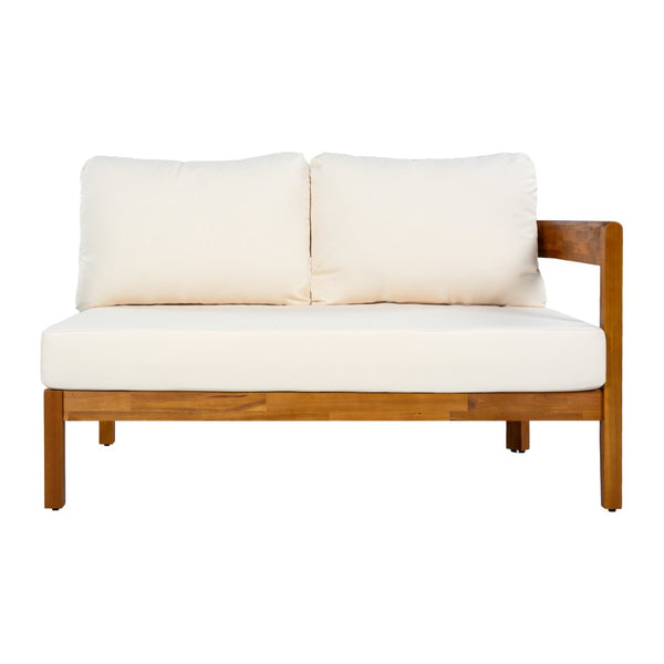 English Elm U_style Acacia Wood Outdoor L Shaped Corner Sofa Set with Arc Frame and Cushions White WY000481AAA