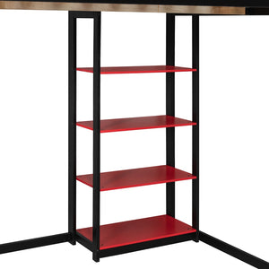 English Elm Full Size Loft Bed with Rgb Lighting Chevron Desk Usb Charging Ports and Storage Shelves Black+Red LT000286AAR