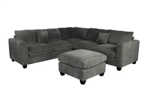 English Elm 4pc Corduroy Sectional Sofa Set with Ottoman Corner Wedge and Low-profile Modern Legs Dark Gray B011S02226