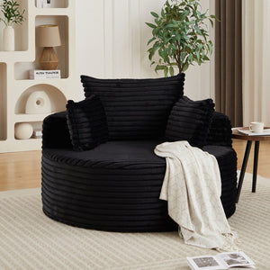 English Elm 50"l Corduroy Oversized Sleeper Chair with Neck Pillow Support for Lounge or Bedroom Black W834P405865