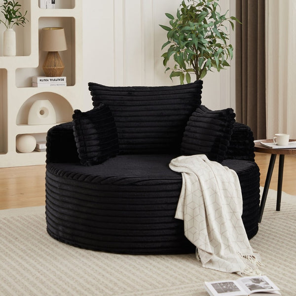 English Elm 50"l Corduroy Oversized Sleeper Chair with Neck Pillow Support for Lounge or Bedroom Black W834P405865