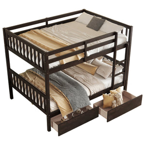 English Elm Full Full Over Full Rubber Wood Bunk Bed With 2 Storage Drawers, Convertible Into 2 Separate Beds, Espresso W504S00196