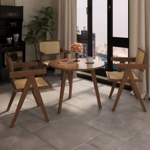 English Elm Modern Mid Century Rattan Dining Chairs Set of 2 - Walnut Rubberwood Armchairs, Cozy Durable Seating W3101P314635