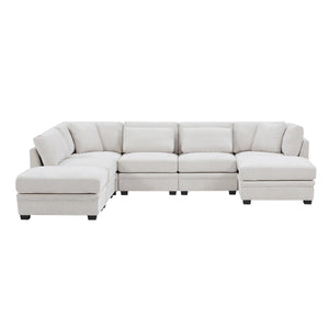English Elm Christopher Knight Home® - 7-Piece Reversible Modular Corner Sectional - Beige Fabric, Flexible Seating For Modern Living Spaces N771P345839_N771P345840_N771P345841_N771P345842M