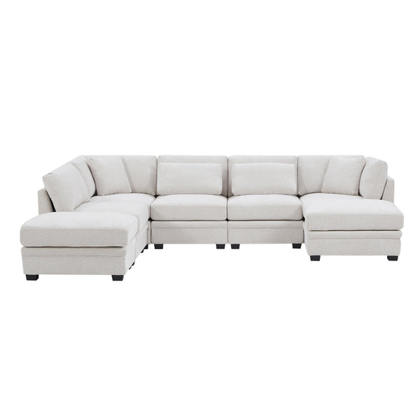 English Elm Christopher Knight Home® - 7-Piece Reversible Modular Corner Sectional - Beige Fabric, Flexible Seating For Modern Living Spaces N771P345839_N771P345840_N771P345841_N771P345842M