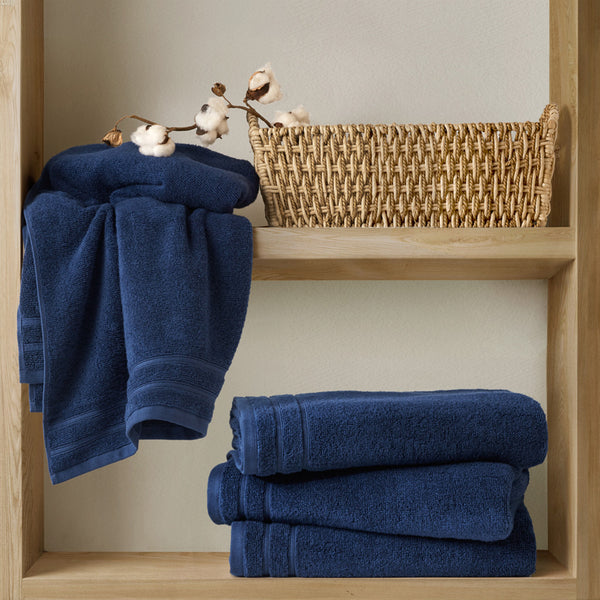 JLA Home Comfort Spaces - Quick Quick Dry 100% Cotton Towel Set — 400 GSM Plush, Fast-Drying, Oeko-Tex Certified, Durable Value Pack Indigo AM73-0253