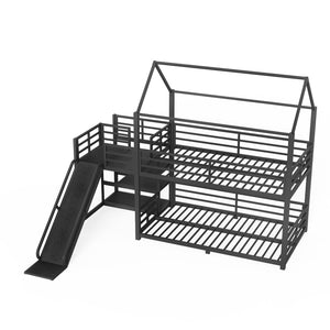 English Elm Twin House Bunk Bed with Slide Storage Stairs and Safety Rails for Kids Rooms W1580S00648