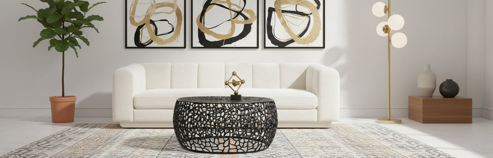 Meridian Furniture Priya Geometric Lattice Aluminum Coffee Table for Modern Living Room Decor 224Black-C