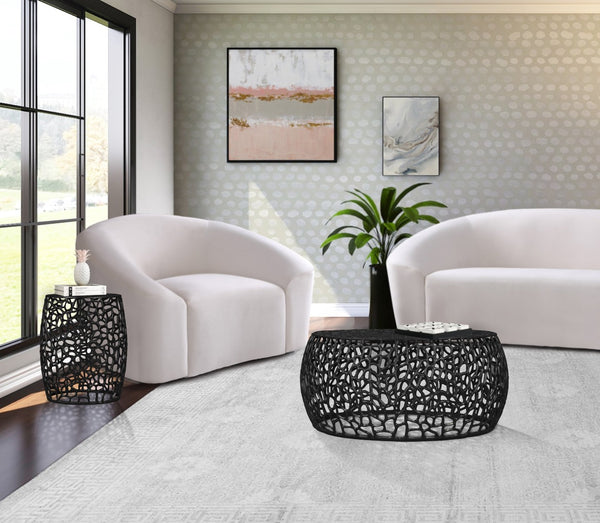 Meridian Furniture Priya Geometric Lattice Aluminum Coffee Table for Modern Living Room Decor 224Black-C