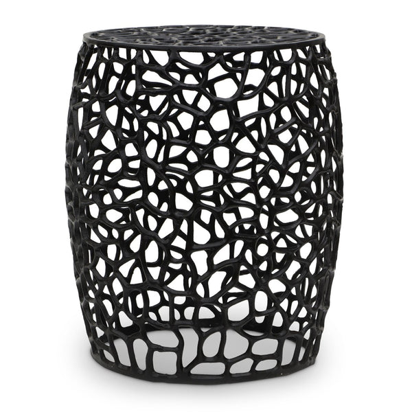 Meridian Furniture Priya Woven Lattice Aluminum End Table Sculptural Matte Accent for Modern Living 224Black-E
