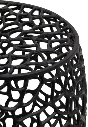 Meridian Furniture Priya Woven Lattice Aluminum End Table Sculptural Matte Accent for Modern Living 224Black-E