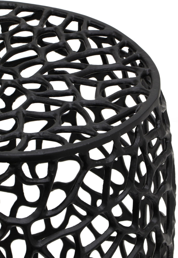 Meridian Furniture Priya Woven Lattice Aluminum End Table Sculptural Matte Accent for Modern Living 224Black-E