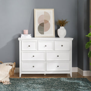 English Elm Modern 7 Drawers Dresser with Unique Feet, Smooth Glide Drawers and Metal Handles for Stylish Storage White W2275P149784