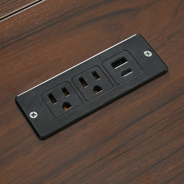 English Elm K&K 58" Farmhouse Kitchen Island with Sliding Barn Door, Drop Leaf, Glass Rack, Locking Wheels, Power White N707P349811W