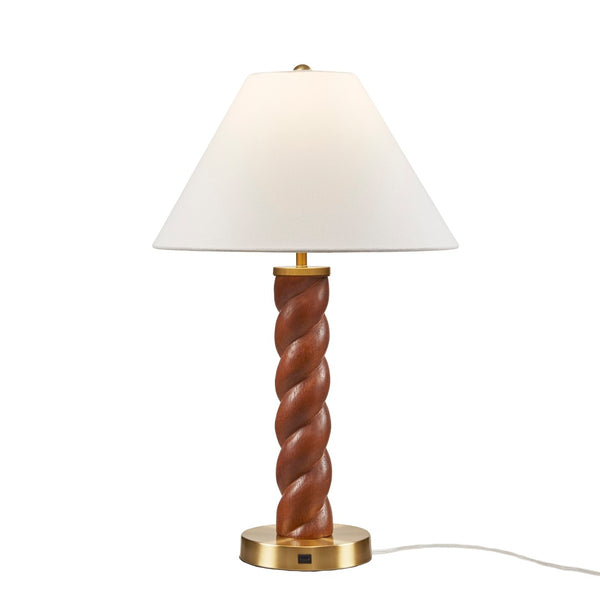English Elm 1- Piece Faux Wood Resin Table Lamp Fluted Shade Usb-c Port for Bedroom Desk B035P482923