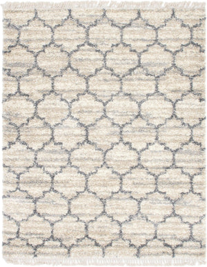Unique Loom Hygge Shag Trellis Machine Made Trellis Rug Beige, Gray/Ivory 8' 0" x 10' 0"