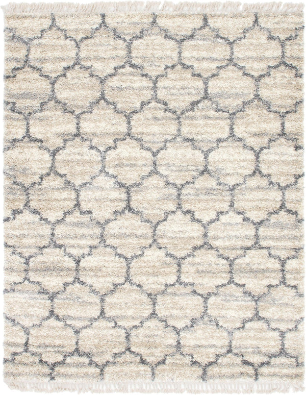 Unique Loom Hygge Shag Trellis Machine Made Trellis Rug Beige, Gray/Ivory 8' 0" x 10' 0"