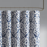 Madison Park Odette Traditional Jacquard Shower Curtain MP70-6876 Navy/Silver