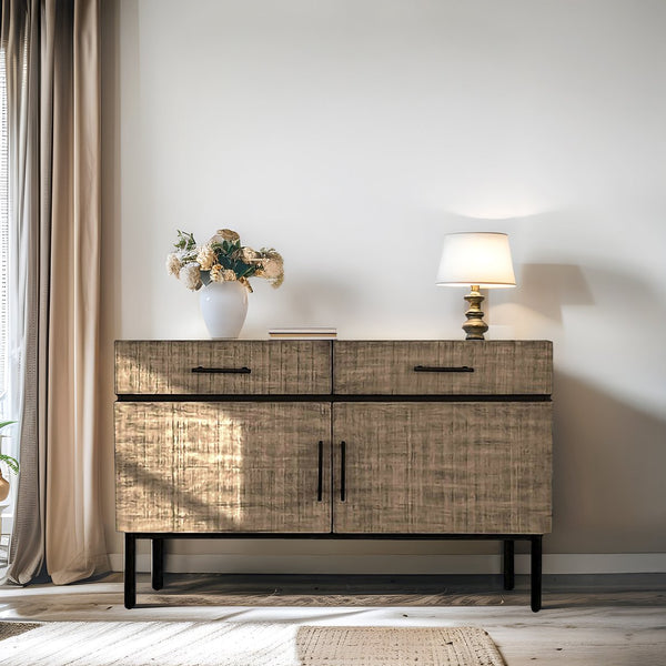 English Elm Accent Mahogany Cabinet Console Table 48"W x16"D x30"H — Solid Veneer Storage Drawer & 9"H Leg Clearance B035P148238