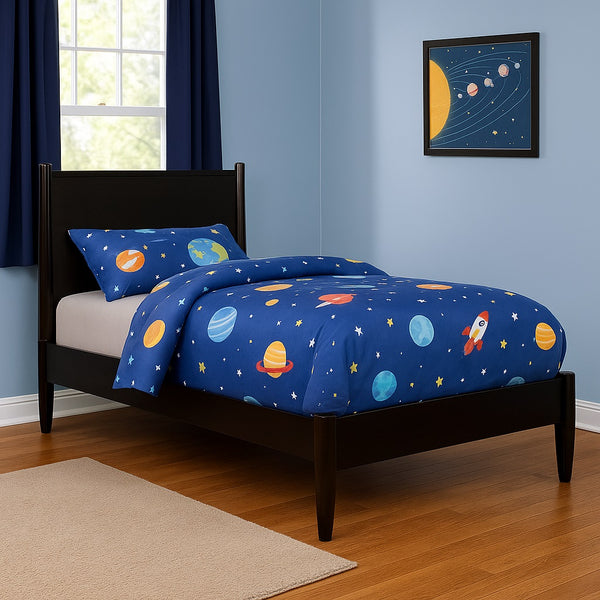 English Elm Mid-Century Twin Size Wooden Platform Bed In Elegant Black Finish - Stylish, Durable, Space-Saving Design B016S00026