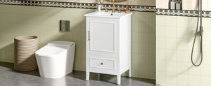 English Elm 20" Bathroom Vanity with Sink and Ceramic Top, Modern Freestanding Cabinet with Drawer & Shelf Storage, Adjustable Feet for Stability and 200lb Capacity White N725P192821K