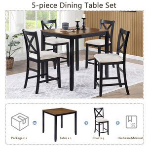 English Elm 5-Piece Modern Dining Set for 4 with Waterproof Wood-Grain Top, X-Back Chairs, Linen Comfort, Stable Frame Beige,Black,Oak W1998S00082