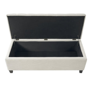 English Elm Upholstered Boucle Storage Bench Flip Top Lid Rubberwood Legs Bedroom Entryway Seating Beige N779P395018B