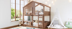 English Elm Full Bunk Bed with Trundle Bookshelf Storage Pine Frame Car Design for Kids Natural W1580S00522