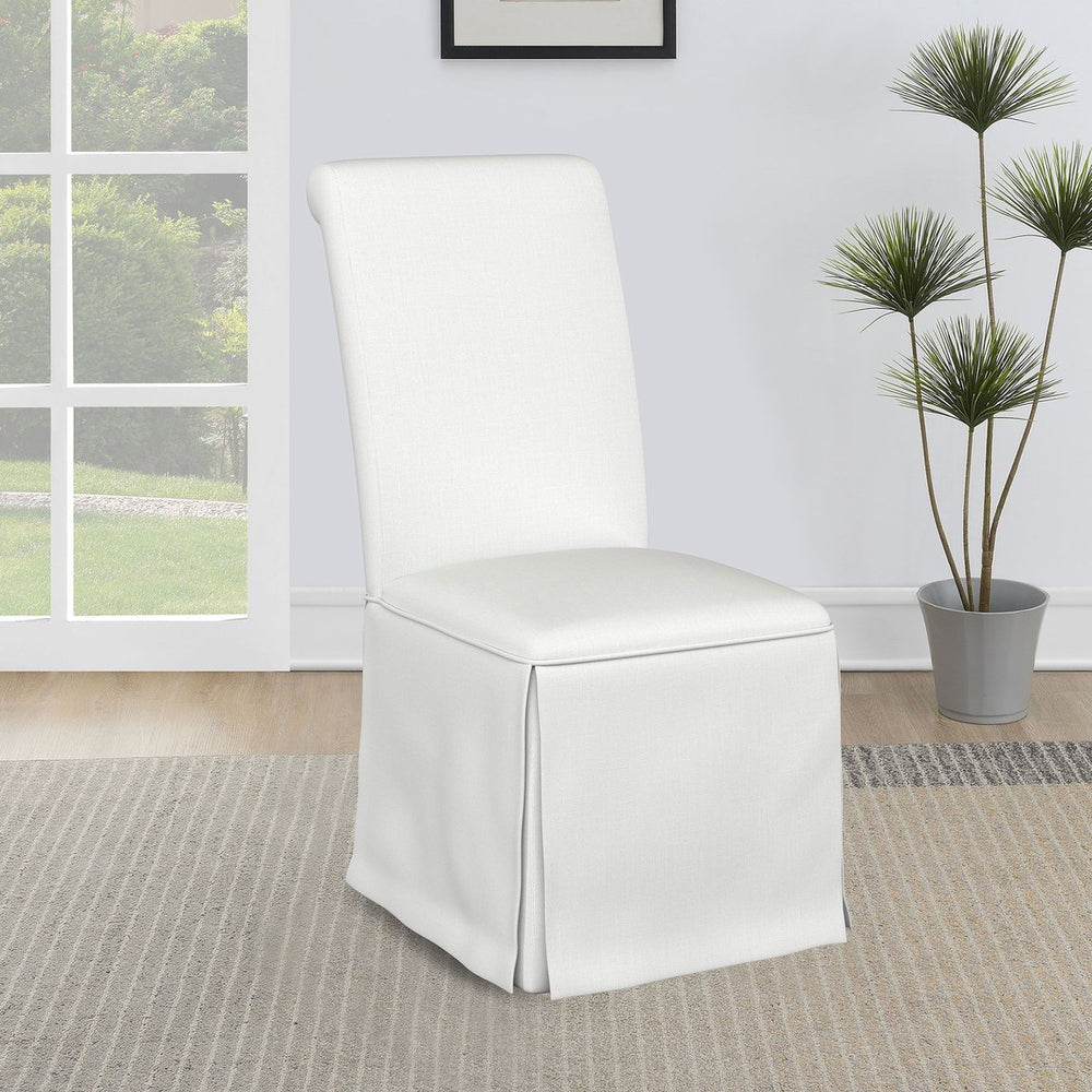 English Elm Isela White Upholstered Parson Side Chairs Set of 2 — Timeless Skirted Pleated Seats, Tall Curved Backs B062P375533