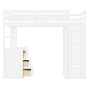 English Elm Twin Loft Bed with Built-in Desk Wardrobe and Drawers Solid Pine Space Saver White LT000301AAK-2