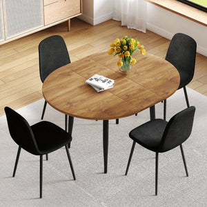 English Elm Table Modern Extendable Dining Set With 4 Black Linen-Cotton Chairs For Stylish Gatherings & Comfort W1151S04141-GIGA