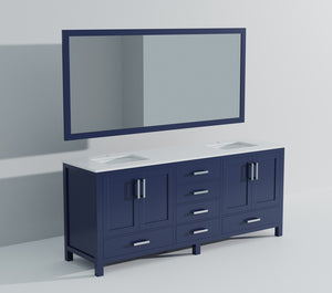 English Elm Navy Double Bath Vanity 80" W x 22" D with White Quartz Top, Soft-Close Drawers, 30" Mirrors, Ample Storage B2731S00845