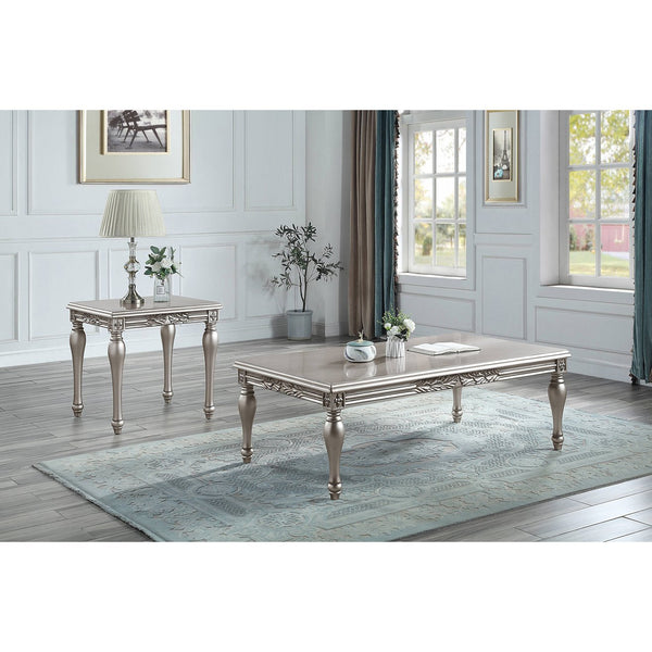 English Elm Platinum Square End Table with Turned Legs, Floral Trim Apron, 2" Thick Top for Stable Elegance (96) B062P191052
