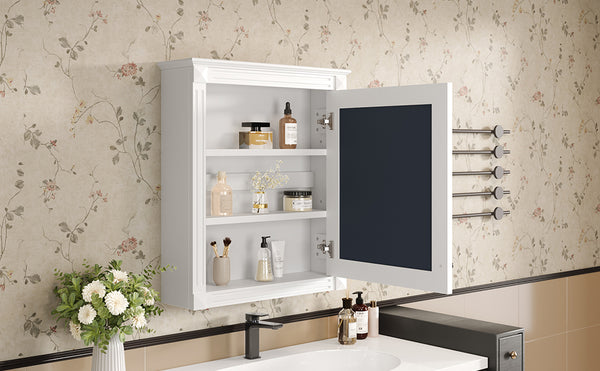 English Elm 24'' 24'' Wall Mounted Bathroom Mirror Cabinet with Adjustable Shelves, Space-Saving Modern Storage Solution White N710P195492K