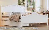 English Elm Full Size Wood Platform Bed With Guardrails On Both Sides and Two Storage Drawers ,White