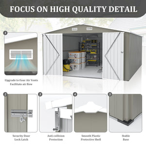 English Elm Campcraft Metal Storage Shed 10x14 Ft with Lockable Doors Vented Sloped Roof Backyard Light Gray W1598S00050