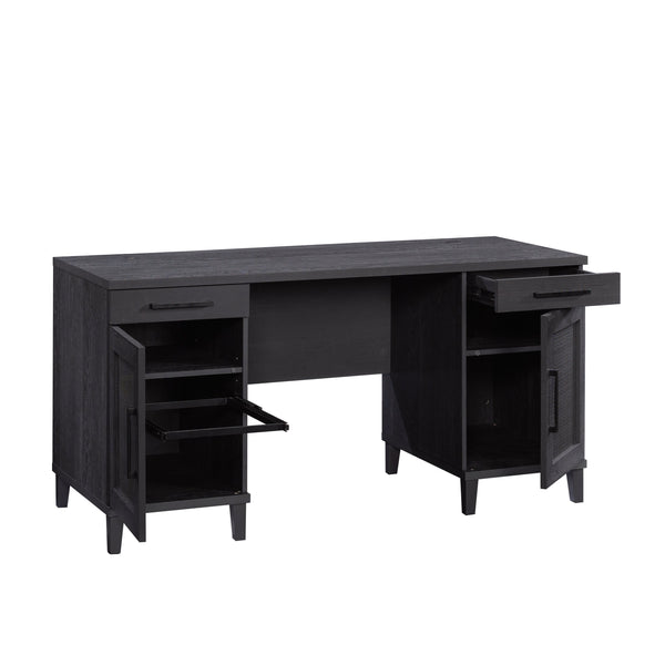 English Elm Desk, Sleek Black Engineered Wood Workspace With Ample Surface, Cable Management & Easy Assembly B356P402681