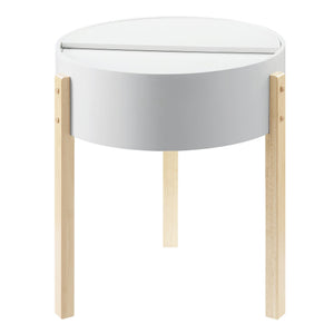 English Elm White Round End Table with Hidden Storage Shelf, White and Natural Wood Top for Cozy Living Rooms B062P185697