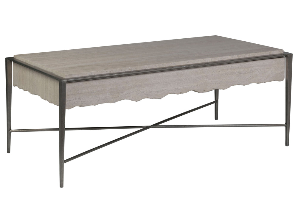 Lexington Artistica Home Everest Contemporary Cocktail Table With White Travertine Top & Silver Leaf X-stretcher Base Silver Leaf Wood 2250-945