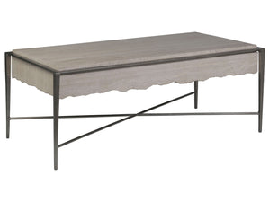 Lexington Artistica Home Everest Contemporary Cocktail Table With White Travertine Top & Silver Leaf X-stretcher Base Silver Leaf Wood 2250-945