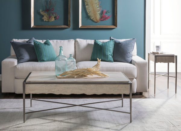 Lexington Artistica Home Everest Square Spot Table - Contemporary White Travertine Top With Silver Leaf Base & Unique Design Silver Leaf Wood 2250-950