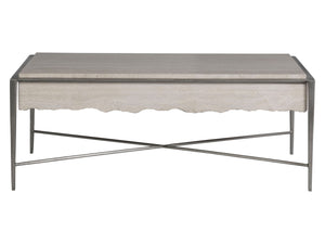 Lexington Artistica Home Everest Contemporary Cocktail Table With White Travertine Top & Silver Leaf X-stretcher Base Silver Leaf Wood 2250-945