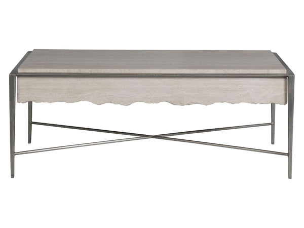 Lexington Artistica Home Everest Contemporary Cocktail Table With White Travertine Top & Silver Leaf X-stretcher Base Silver Leaf Wood 2250-945