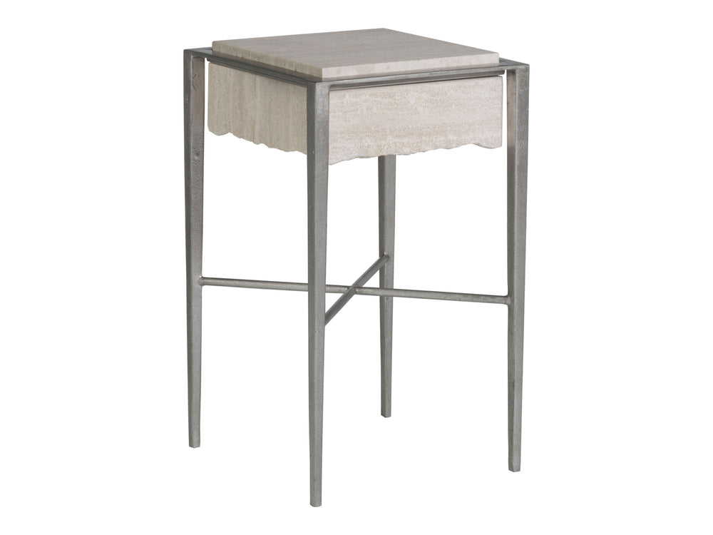 Lexington Artistica Home Everest Square Spot Table - Contemporary White Travertine Top With Silver Leaf Base & Unique Design Silver Leaf Wood 2250-950