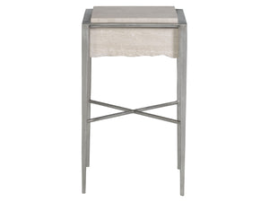 Lexington Artistica Home Everest Square Spot Table - Contemporary White Travertine Top With Silver Leaf Base & Unique Design Silver Leaf Wood 2250-950
