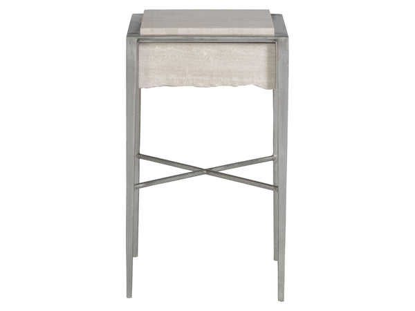 Lexington Artistica Home Everest Square Spot Table - Contemporary White Travertine Top With Silver Leaf Base & Unique Design Silver Leaf Wood 2250-950