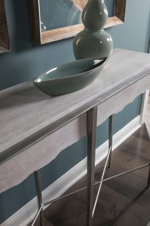 Lexington Artistica Home Everest Console Table - Contemporary White Travertine Top With Unique Live Edge And Silver Leaf Base Silver Leaf Wood 2250-966