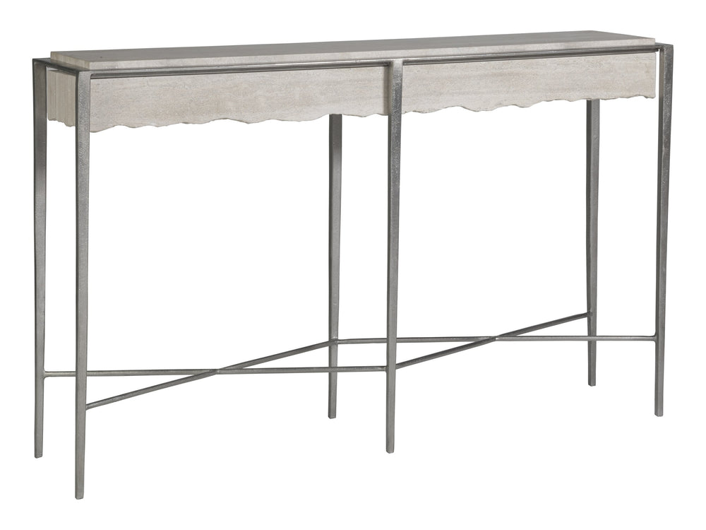 Lexington Artistica Home Everest Console Table - Contemporary White Travertine Top With Unique Live Edge And Silver Leaf Base Silver Leaf Wood 2250-966