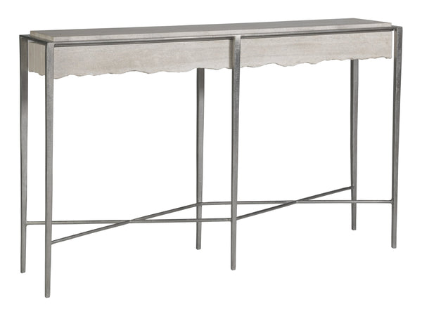 Lexington Artistica Home Everest Console Table - Contemporary White Travertine Top With Unique Live Edge And Silver Leaf Base Silver Leaf Wood 2250-966